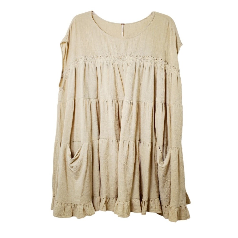 Free People Jacquelyn Tunic Beige Tan Tiered Babydoll Mini Dress Top Size Small - Picture 2 of 12